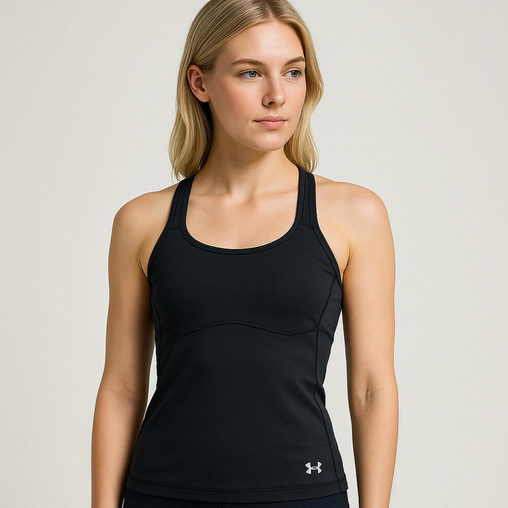 ⭐ Under Armour Heat Gear Black Small Racerback Tank Top Built In Bra Workout Gym